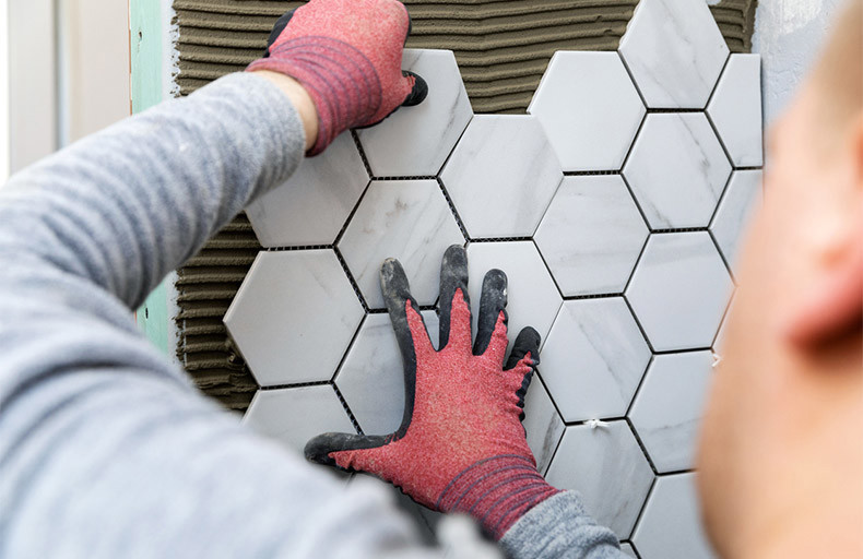 installing hexagonal tiles