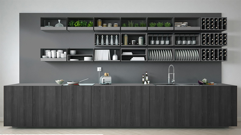 grey kitchen with different shades of grey